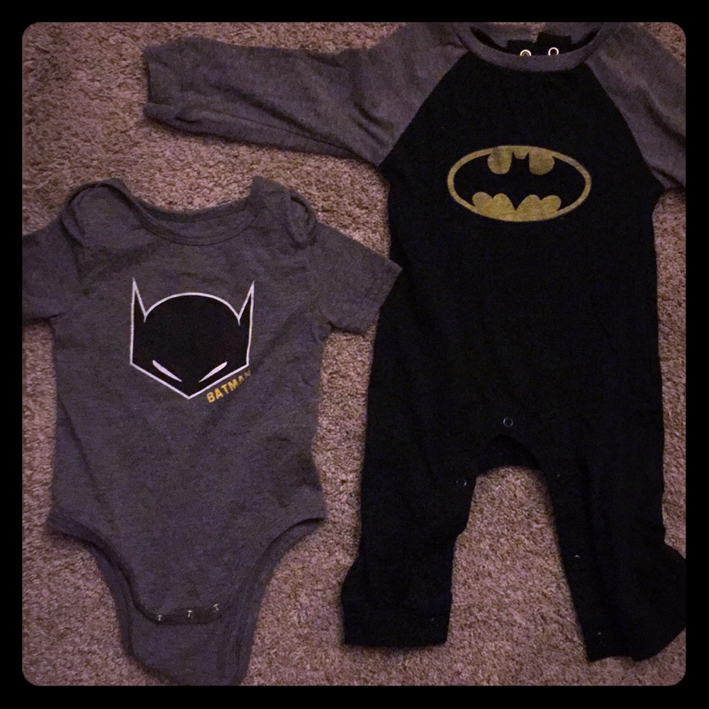 Batman onesie and one piece bodysuit outfit.